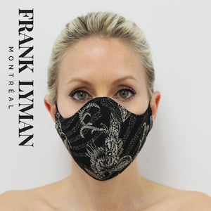 Unisex Adult Mask in Black Beige Floral Glitter Print