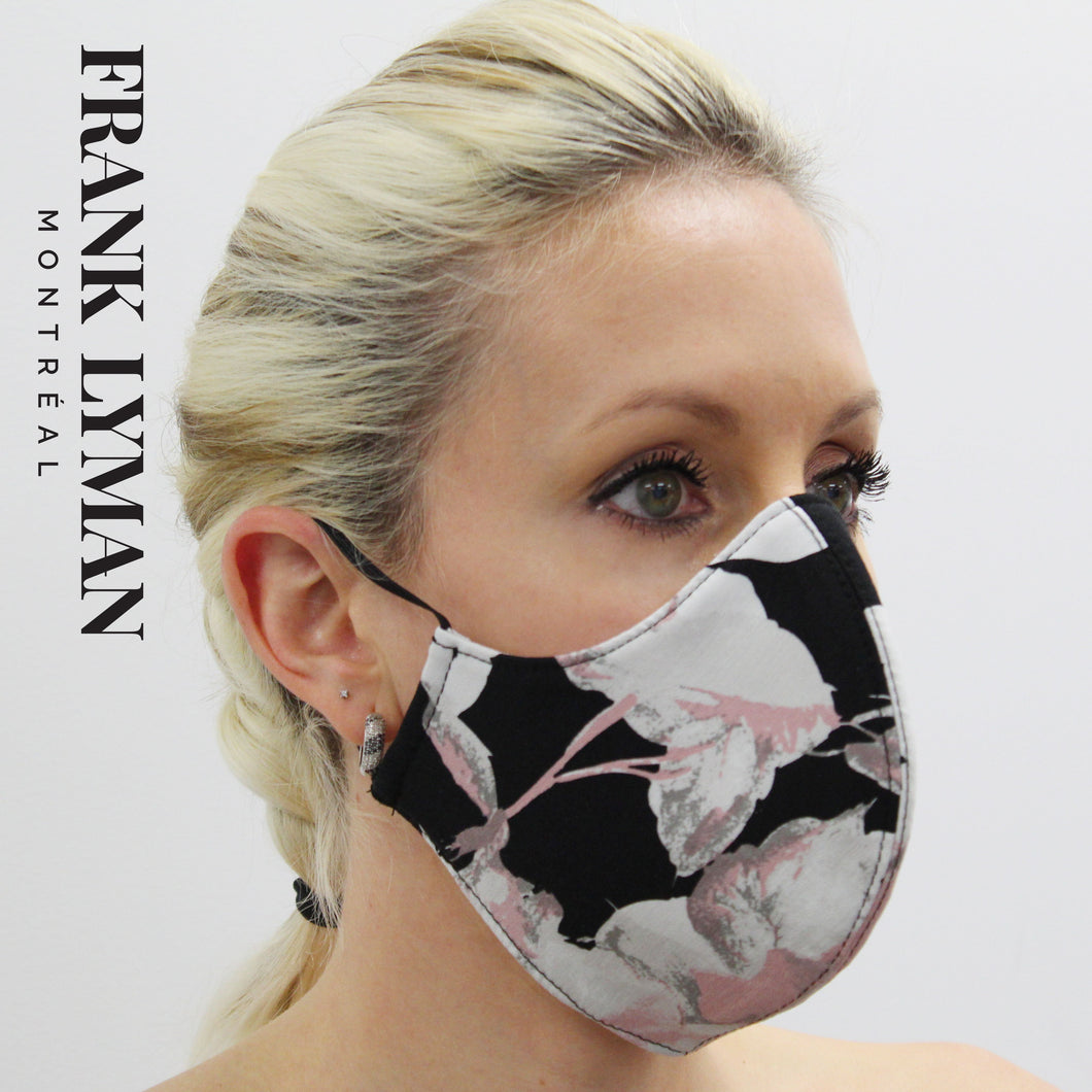 Masque unisexe pour adultes en imprimé floral rose noir